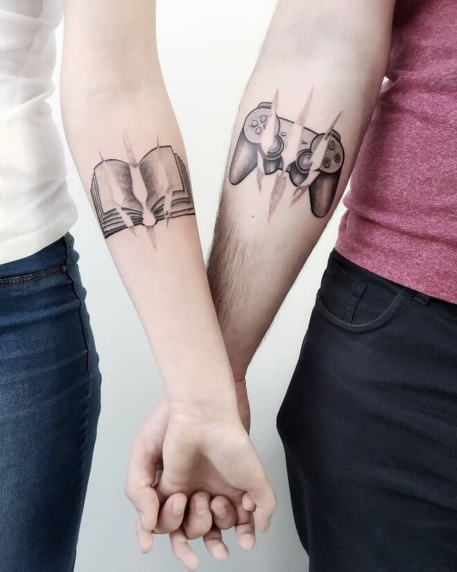 Black And White Couple Tattoo