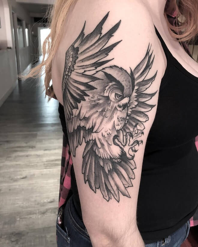 Black And White Owl Tattoo