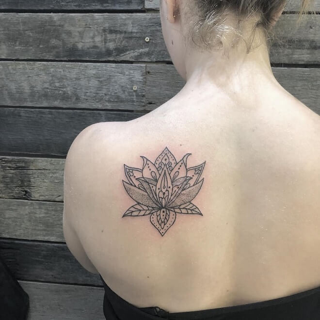 Dotwork Lotus Girl Tattoo