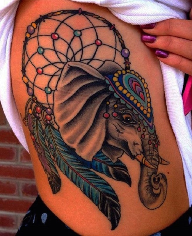 Dreamcatcher elephant tattoo