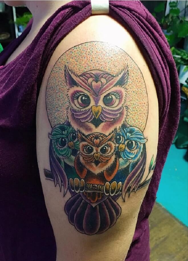Dynamic Black Owl Tattoo