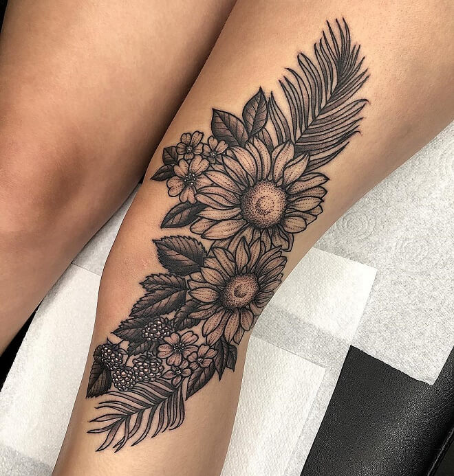 Leg Sunflower Tattoo