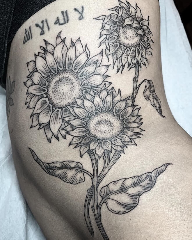 Linework Sunflower Tattoo