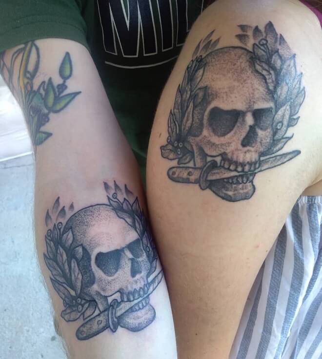 Matching Skull Couples Tattoos