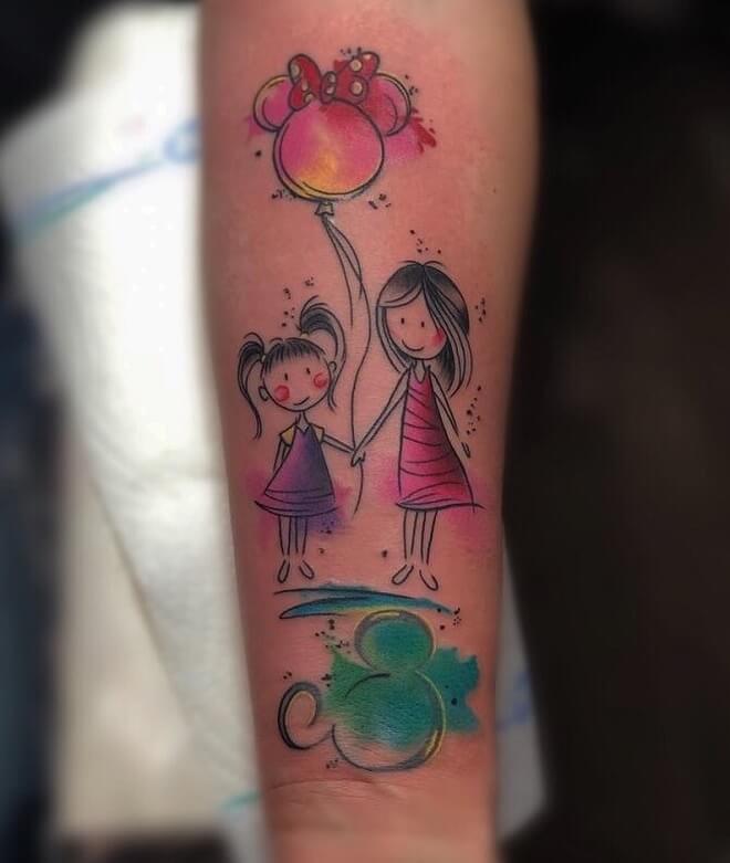 WaterColor Mother Daughter Tattoo
