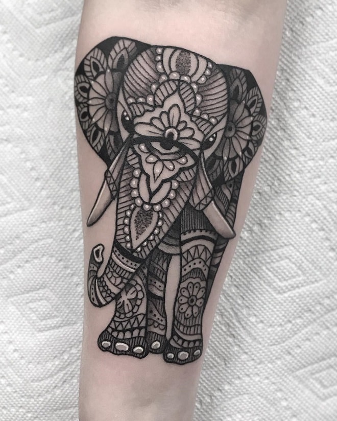 black and grey elephant tattoo