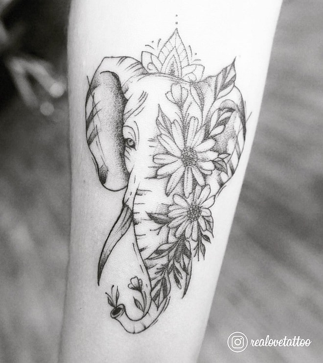 flowers elephant tattoo