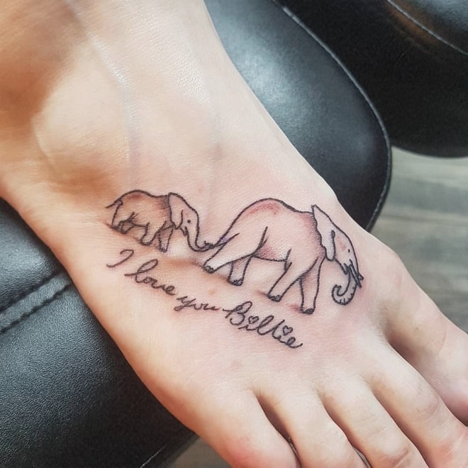 fun cute little elephants with her moms tattoo