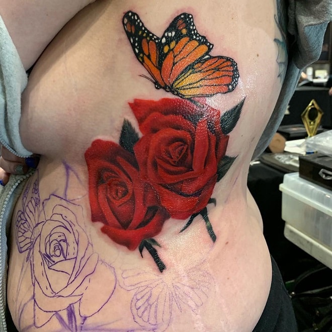 red rose Butterfly tattoo