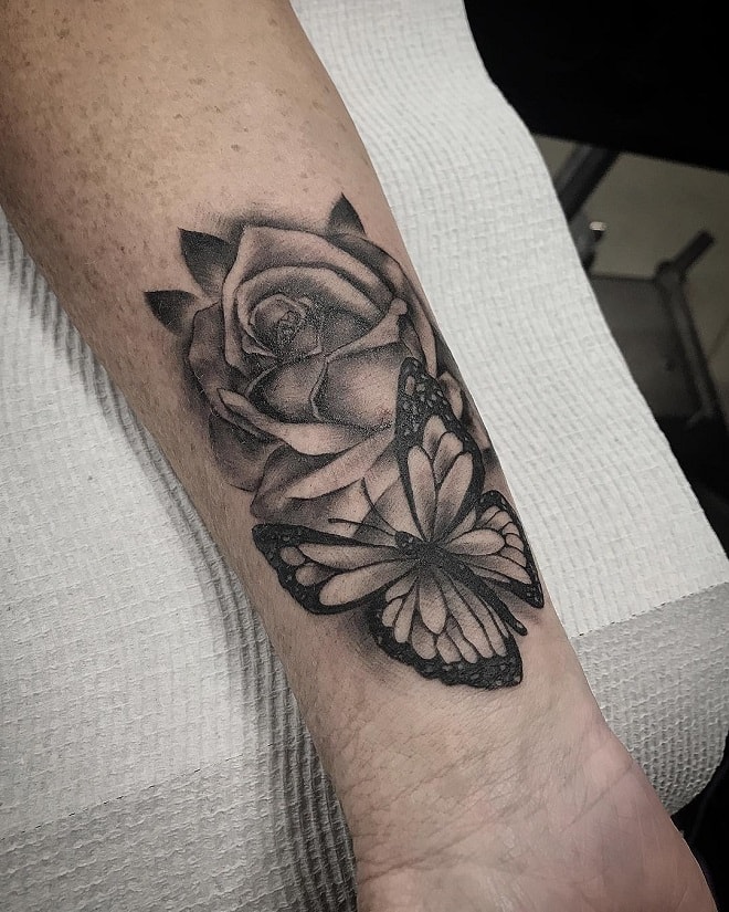 rose butterfly tattoo