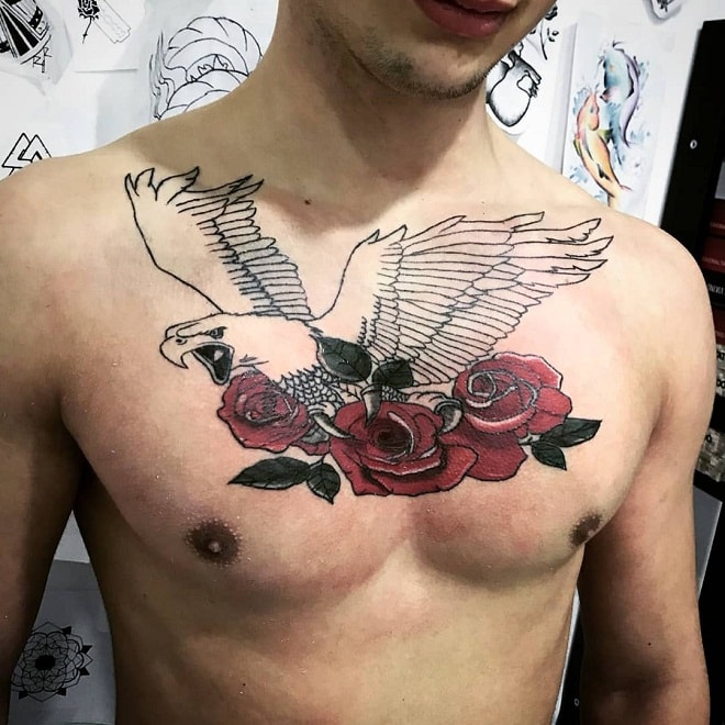 rose with eagle tattoo