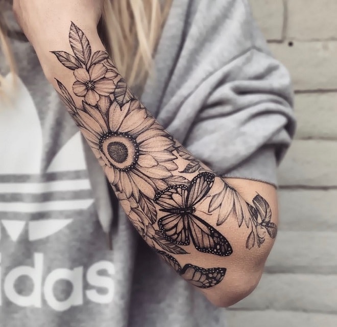 sunflower butterfly tattoo