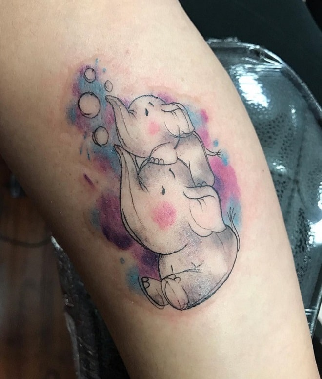 water color elephant tattoo 2