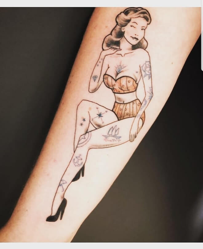 Beautiful Pin Up Doll Tattoo