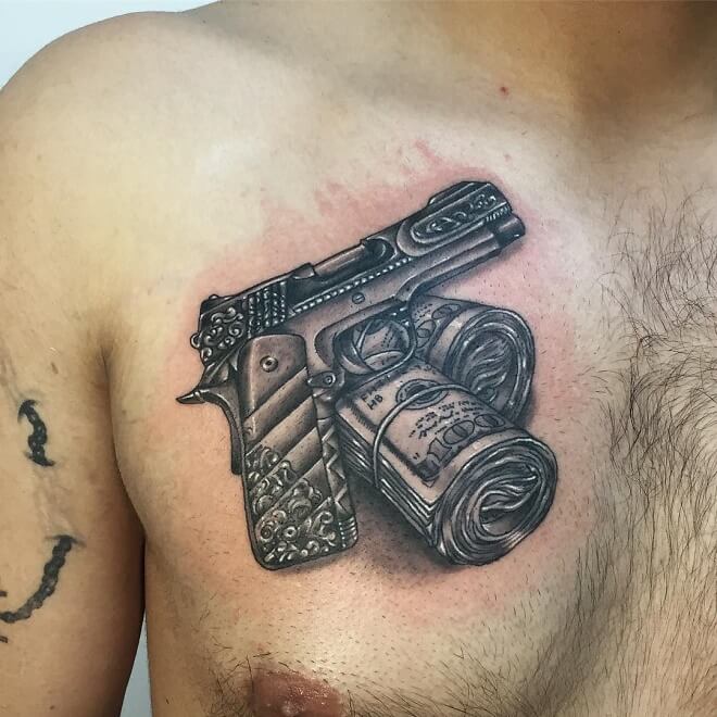 BlacK and Grey Gun Tattoo