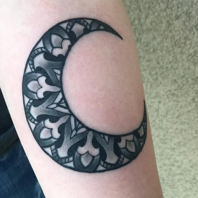 Black And Gray Moon Tattoo