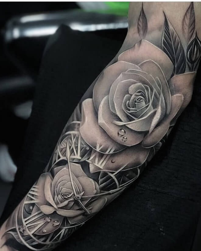 Black And Grey Sleeve Tattoo