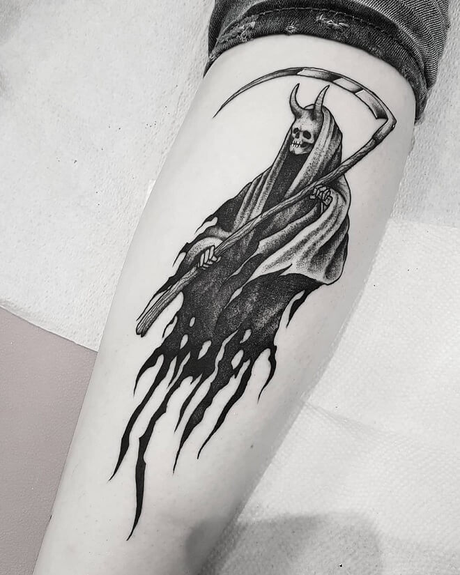 Black Work Grim Reaper Tattoo