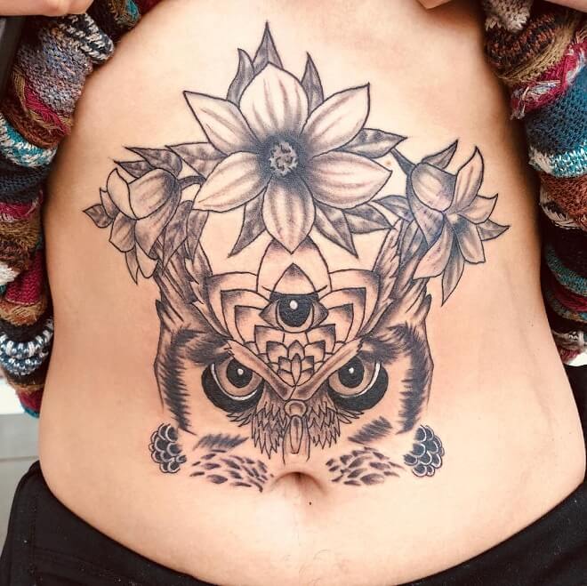 Black and Grey Stomach Tattoo