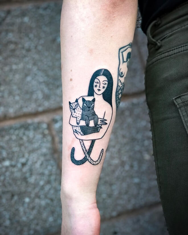 Cat Traditional Tattoo