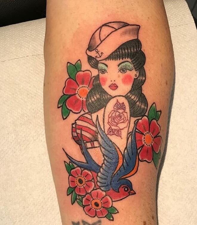 Color full Pin Up Doll Tattoo