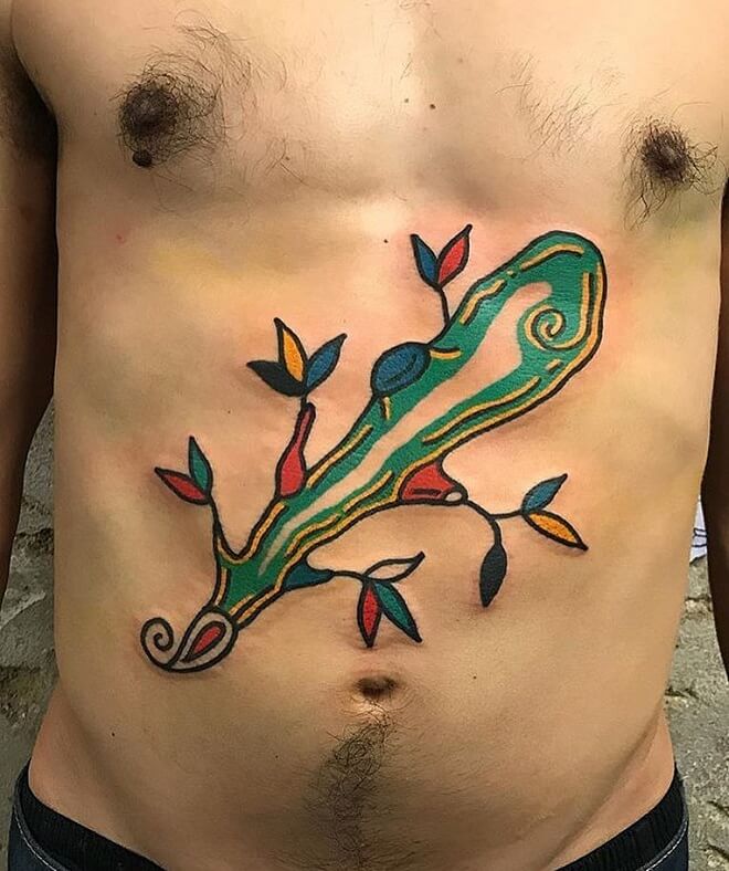 Colorful Stomach Tattoo