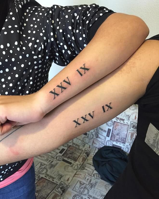 Couple Roman Numeral Tattoo