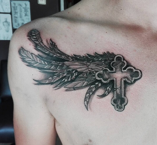 Cross Angel Wings Tattoo