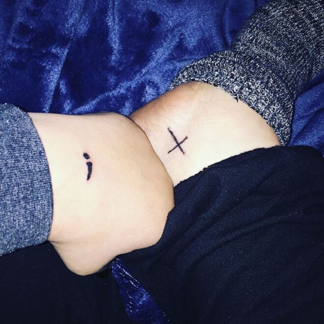 Cross and Semicolon Tattoo