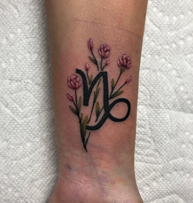 Flower Capricorn Tattoo