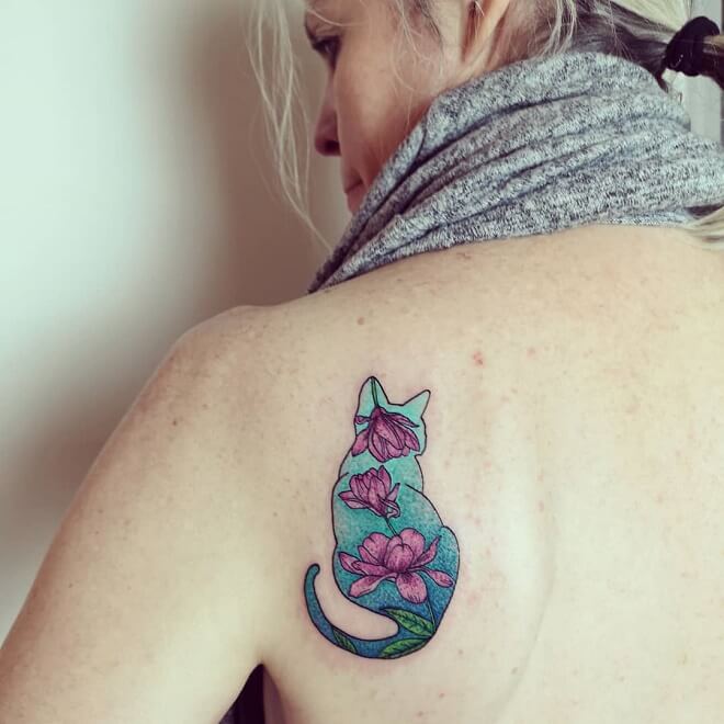 Flower Power Cat Tattoo 1