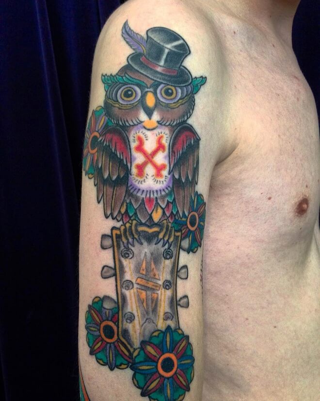 Guitar Owl Tattoo