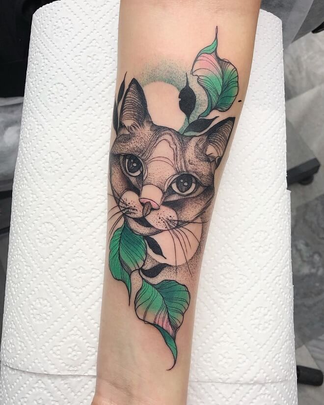 Line Work Cat Tattoo