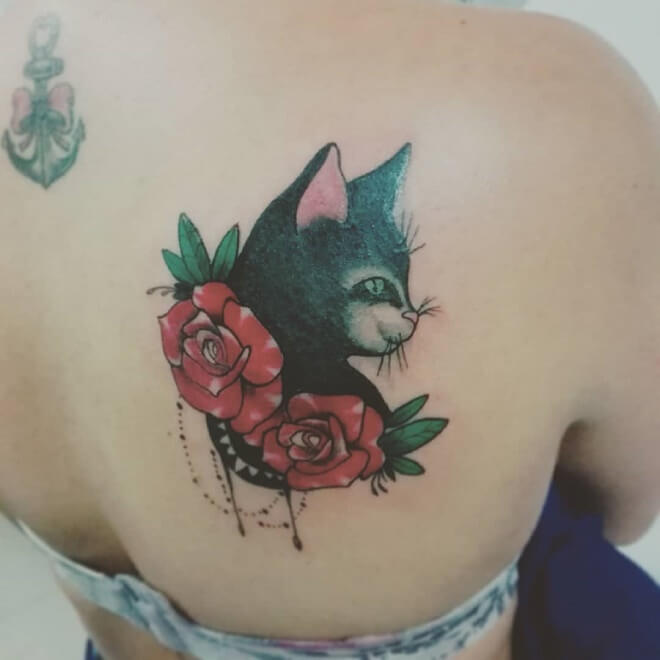 Neotraditional Cat Tattoo