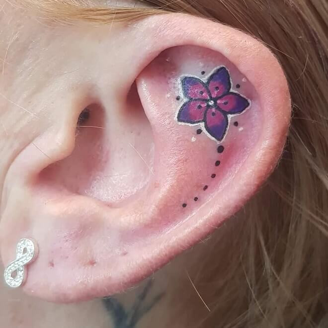 Pink And Blue Ear Tattoo