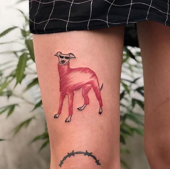 Red Color Dog Tattoo