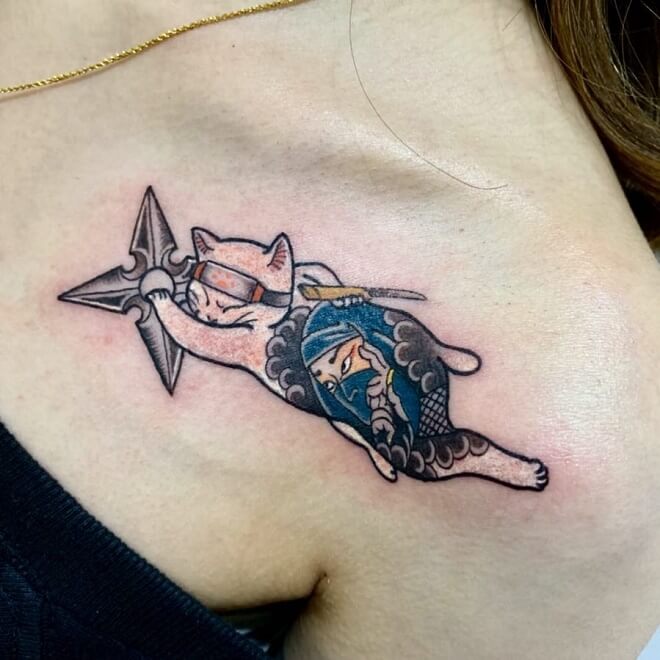 Shoulder Cat Tattoo