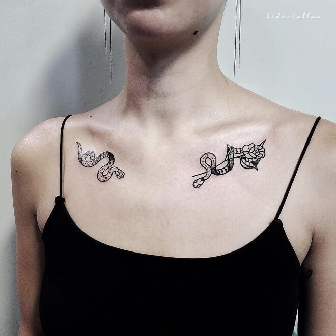 Snake Collar Bone Tattoos