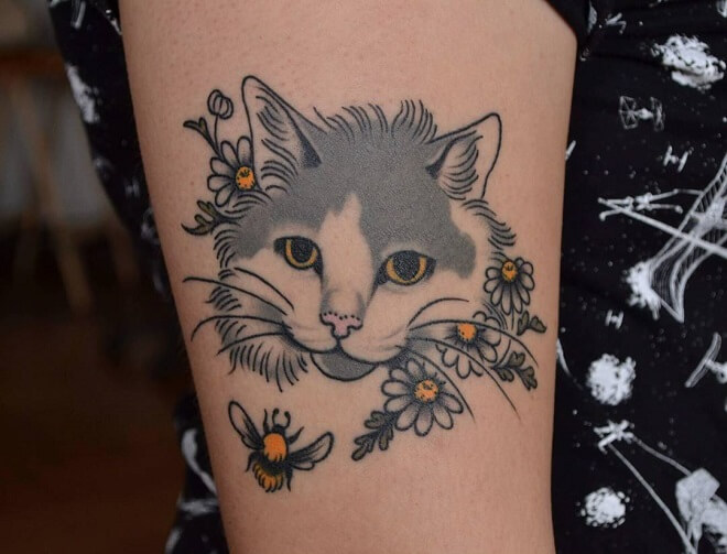 Top 30 American Traditional Cat Tattoos | Traditional Cat Tattoo Designs