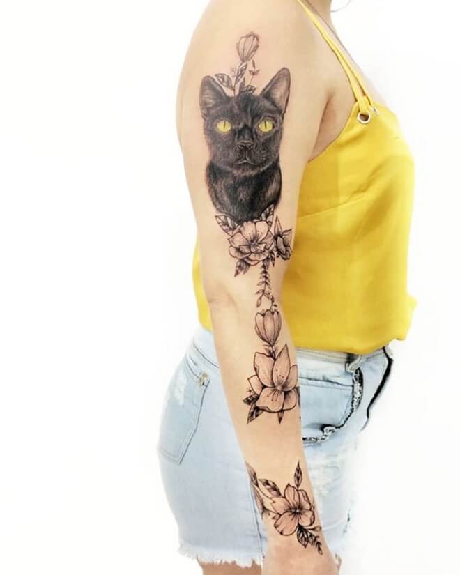 Amazing Black Cat Tattoo