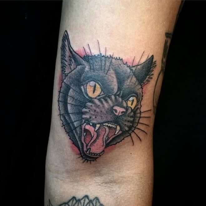 Angry Black Cat Tattoo