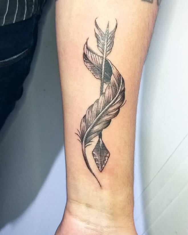 Arrow White Feather Tattoo