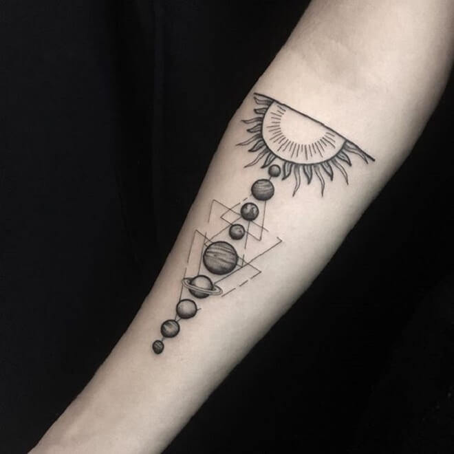 Black Solar System Tattoo