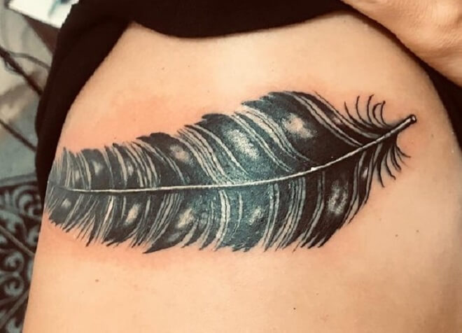 Black Work Feather Tattoo