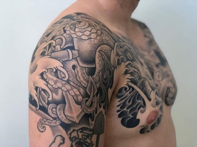 Black Work Octopus Tattoo