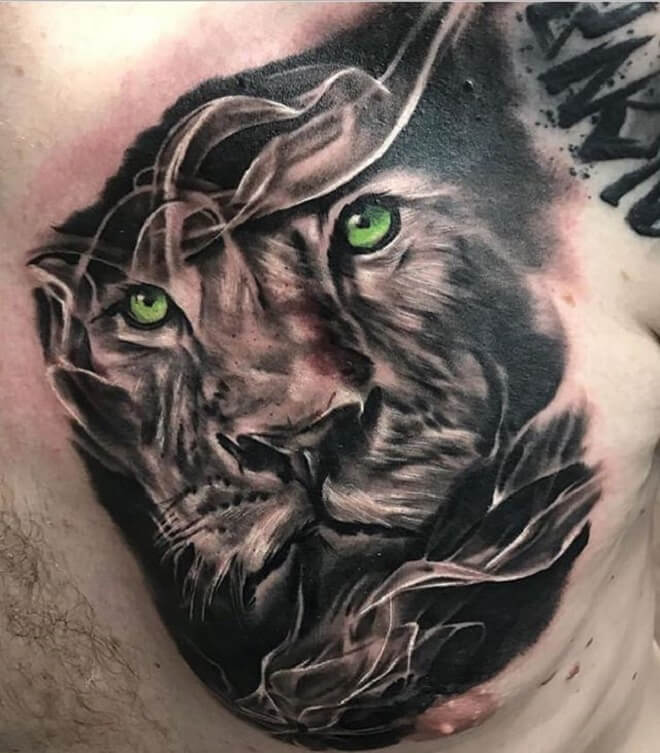Black and Grey Lion Tattoo