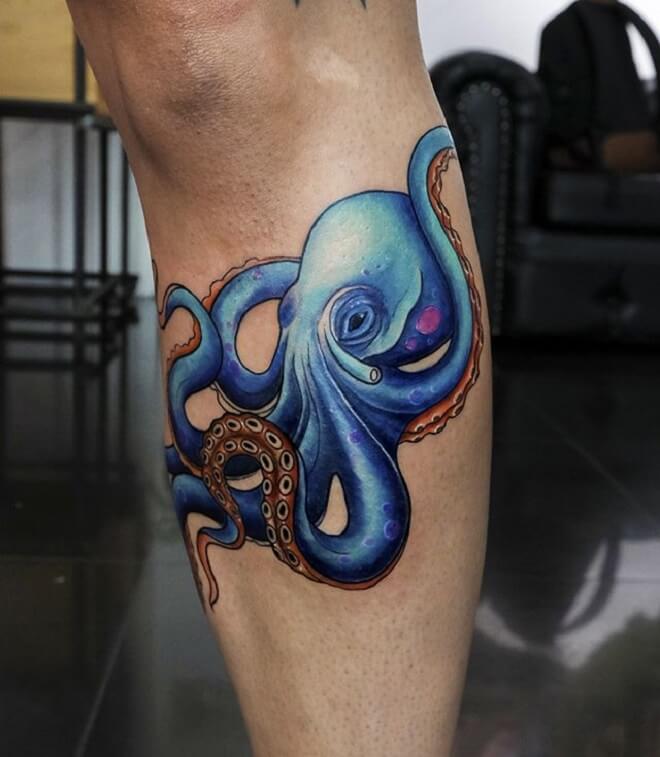 Blue Small Octopus Tattoo