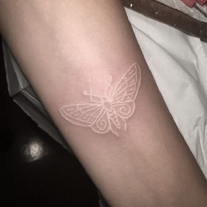 Butterfly White ink Tattoo