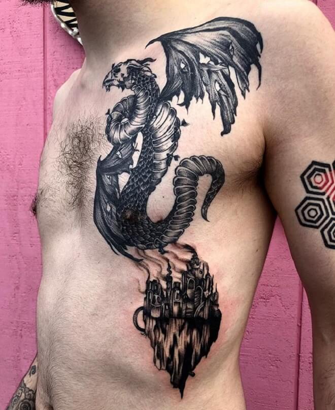 Chest Dragon Tattoo