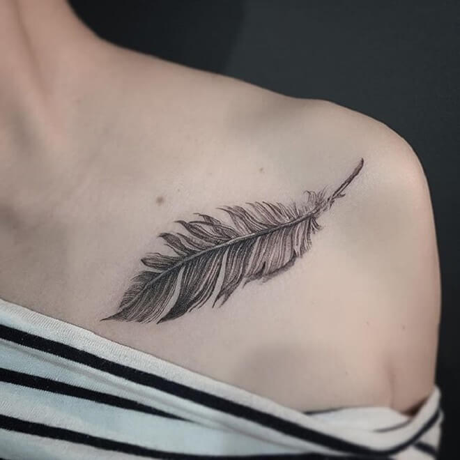 Chest Feather Tattoo